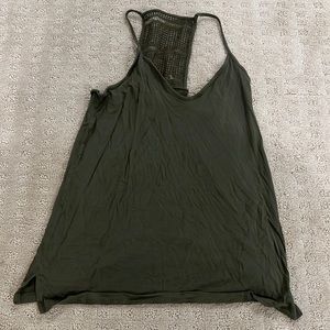 Old Navy olive green deep v tank with crochet racer back detailing